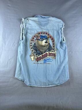 One Eyed Jacks Saloon Denim Vest Adult Sz XL Biker Bear Sturgis Vintage